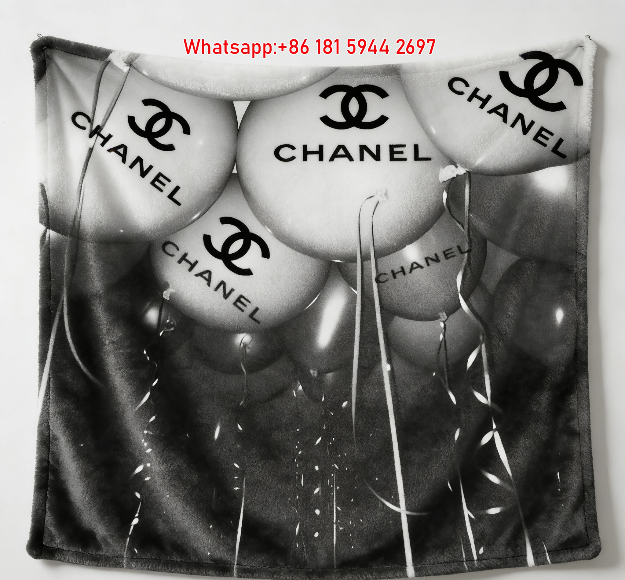 Black & White Chanel Balloons Flannel Fleece Throw Blanket IMG_7245